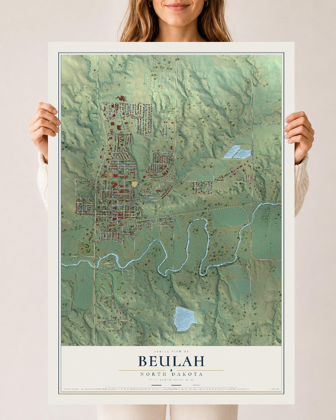 Map of Beulah, North Dakota, 24 x 36 inch unframed archival matte print