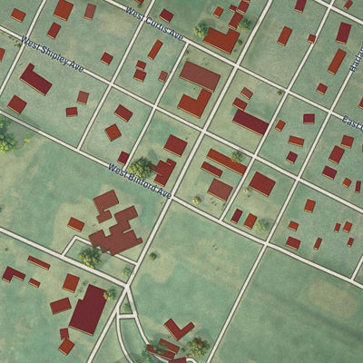 Close-up of the map of Binford, North Dakota print showing street and building detail