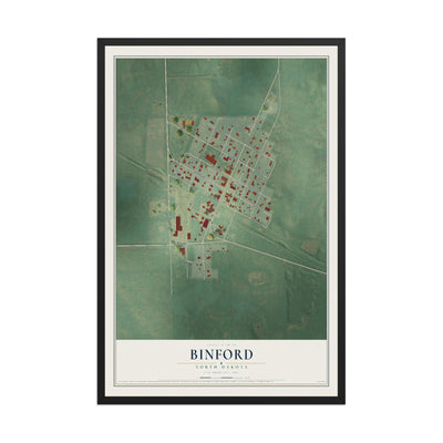 Map of Binford, North Dakota, 12 x 18 inch print in a black wood frame