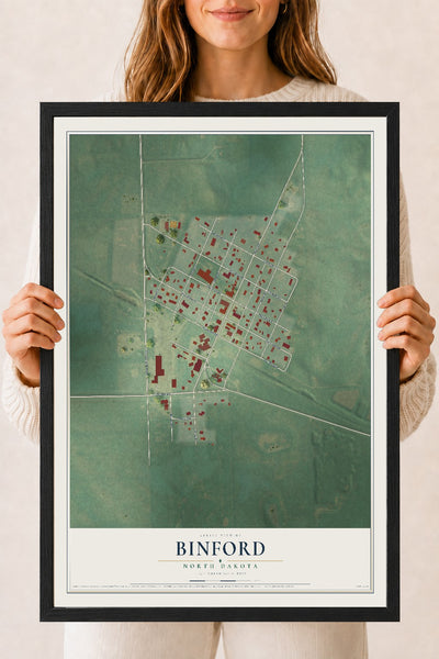Map of Binford, North Dakota, 18 x 24 inch print in a black wood frame