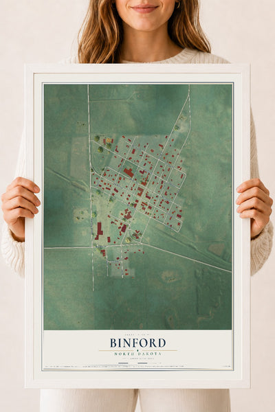 Map of Binford, North Dakota, 18 x 24 inch print in a white wood frame