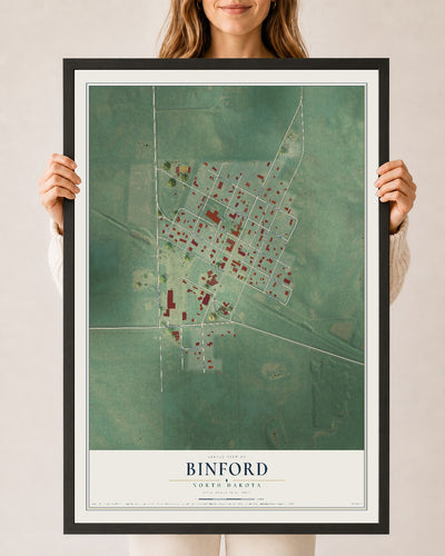 Map of Binford, North Dakota, 24 x 36 inch print in a black wood frame