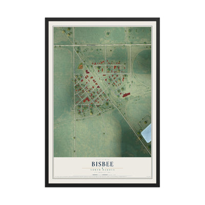 Map of Bisbee, North Dakota, 12 x 18 inch print in a black wood frame