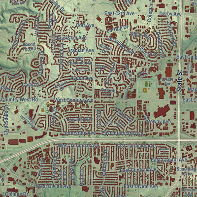 Close-up of the map of Bismarck, North Dakota print showing street and building detail