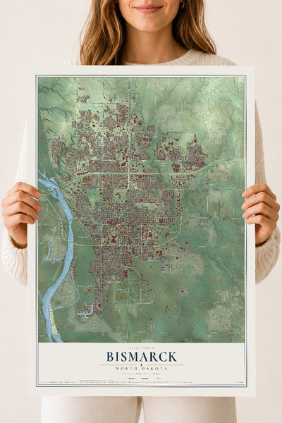 Map of Bismarck, North Dakota, 18 x 24 inch unframed archival matte print
