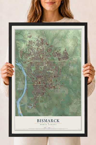 Map of Bismarck, North Dakota, 18 x 24 inch print in a black wood frame