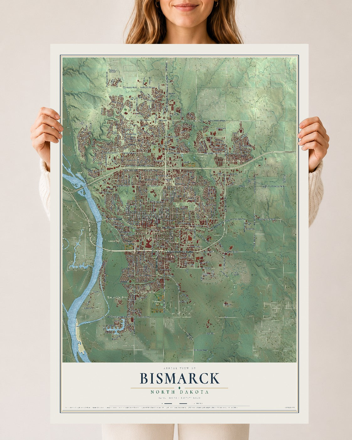 Map of Bismarck, North Dakota, 24 x 36 inch unframed archival matte print