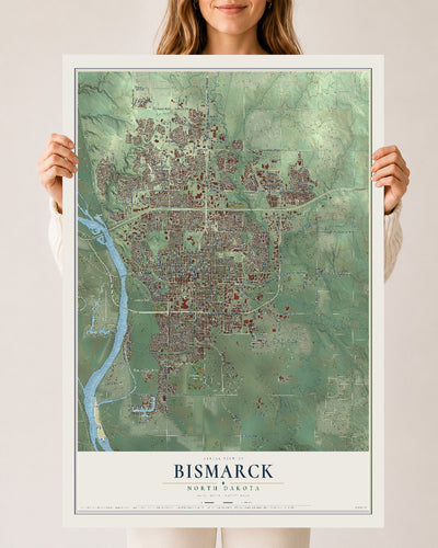 Map of Bismarck, North Dakota, 24 x 36 inch unframed archival matte print