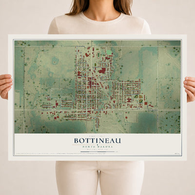 Map of Bottineau, North Dakota, 18 x 24 inch unframed archival matte print