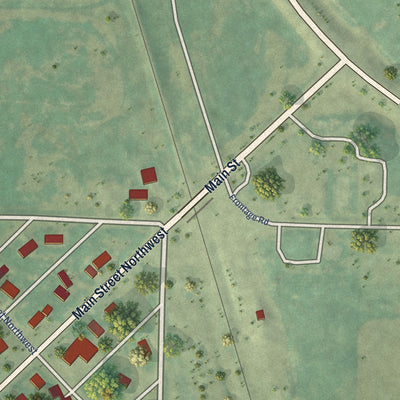 Second close-up of the map of Bowbells, North Dakota print showing more streets and buildings