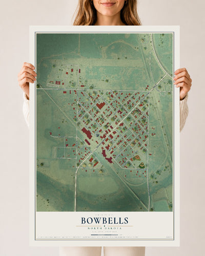 Map of Bowbells, North Dakota, 24 x 36 inch unframed archival matte print