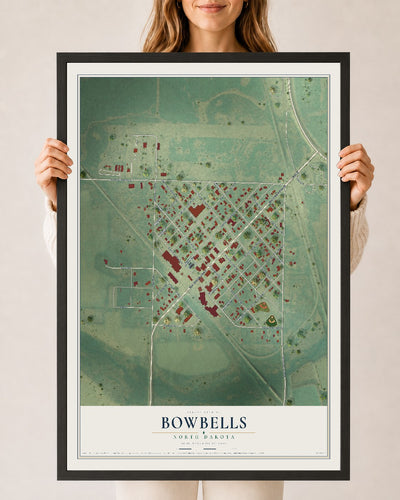 Map of Bowbells, North Dakota, 24 x 36 inch print in a black wood frame