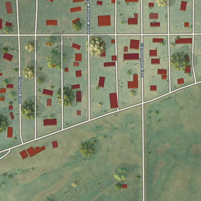 Close-up of the map of Bowdon, North Dakota print showing street and building detail