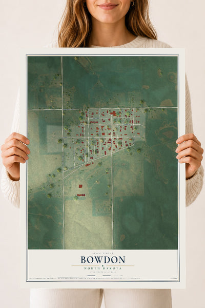 Map of Bowdon, North Dakota, 18 x 24 inch unframed archival matte print
