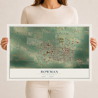 Map of Bowman, North Dakota, 12 x 18 inch unframed archival matte print