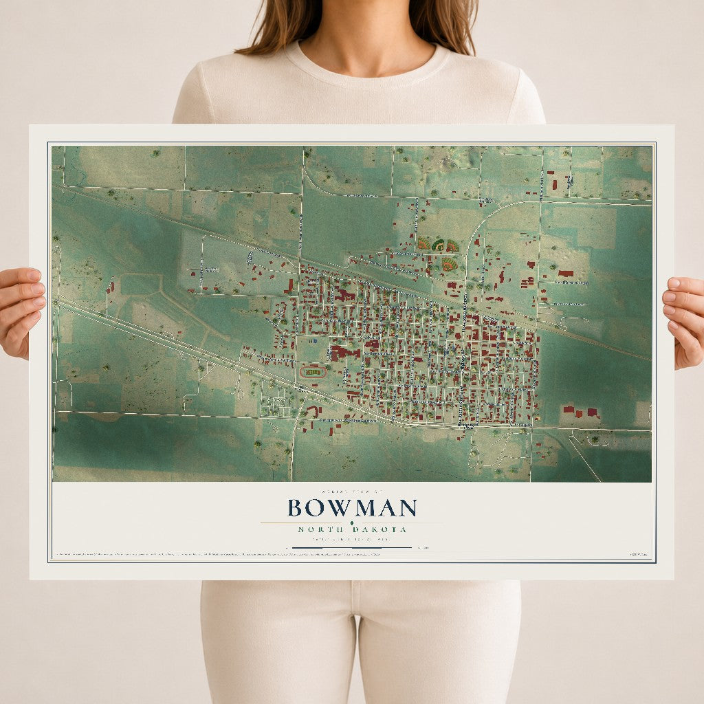 Map of Bowman, North Dakota, 18 x 24 inch unframed archival matte print