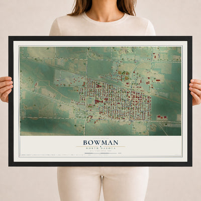 Map of Bowman, North Dakota, 18 x 24 inch print in a black wood frame