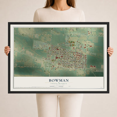 Map of Bowman, North Dakota, 24 x 36 inch print in a black wood frame