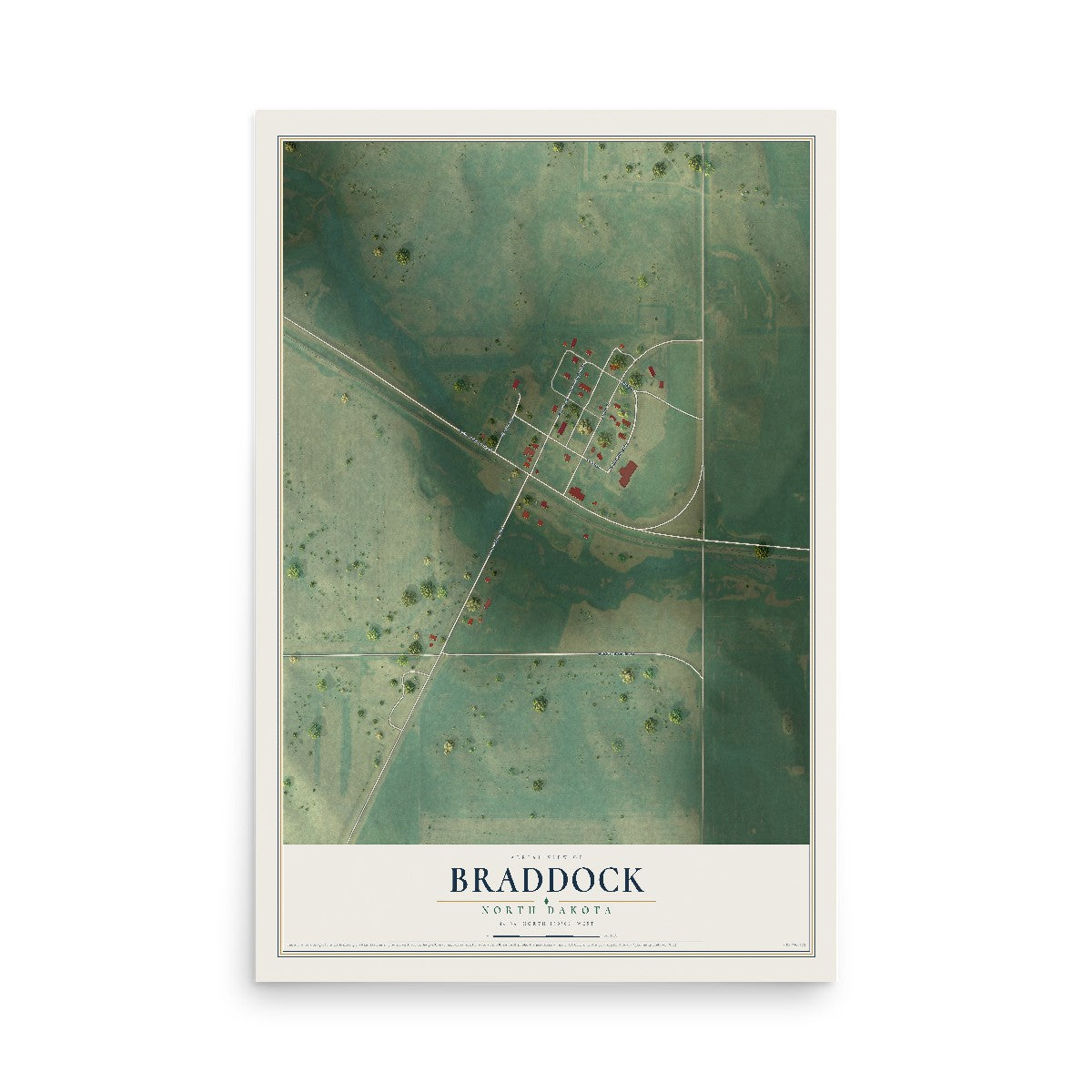 Map of Braddock, North Dakota, 12 x 18 inch unframed archival matte print