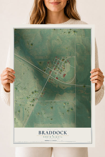 Map of Braddock, North Dakota, 18 x 24 inch unframed archival matte print