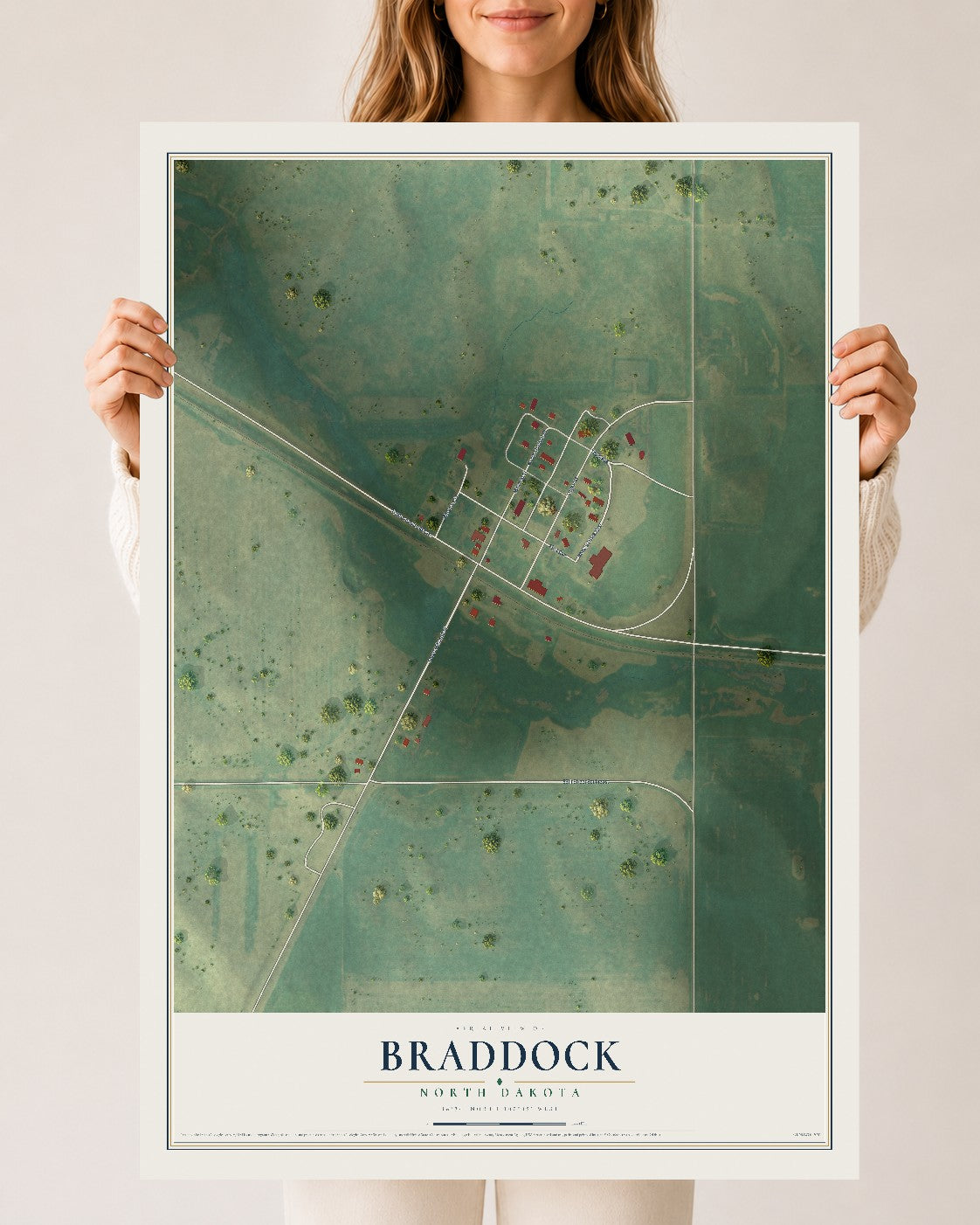 Map of Braddock, North Dakota, 24 x 36 inch unframed archival matte print