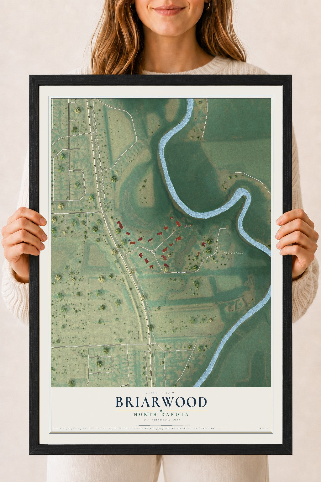 Map of Briarwood, North Dakota, 18 x 24 inch print in a black wood frame