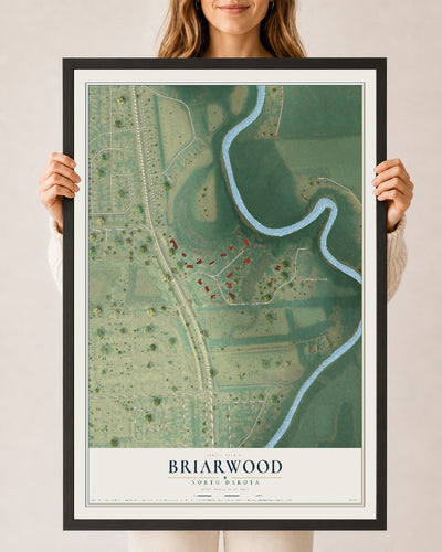 Map of Briarwood, North Dakota, 24 x 36 inch print in a black wood frame