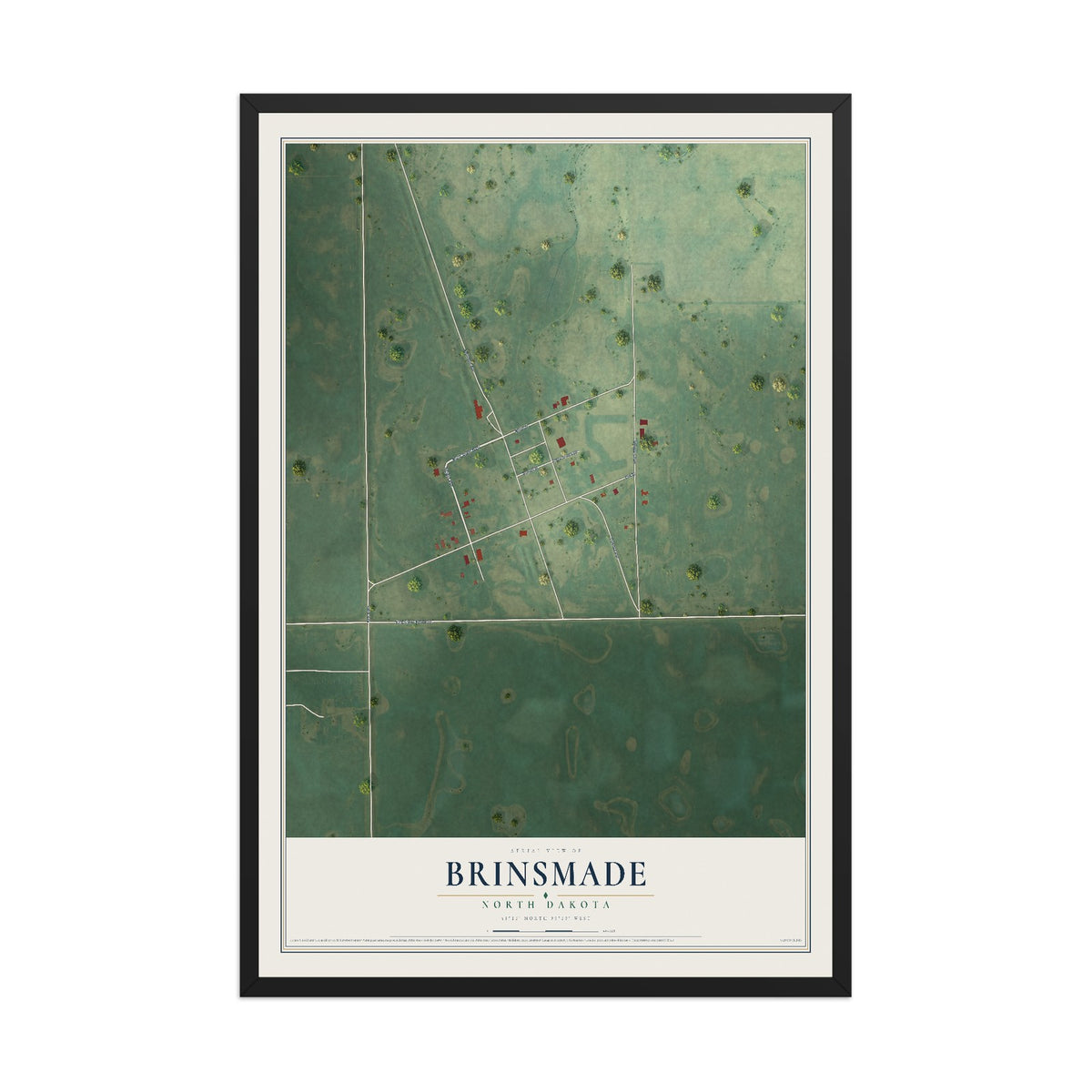 Map of Brinsmade, North Dakota, 12 x 18 inch print in a black wood frame