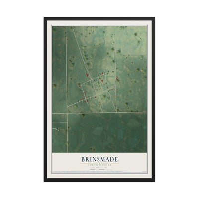 Map of Brinsmade, North Dakota, 12 x 18 inch print in a black wood frame