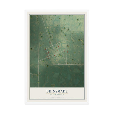 Map of Brinsmade, North Dakota, 12 x 18 inch print in a white wood frame