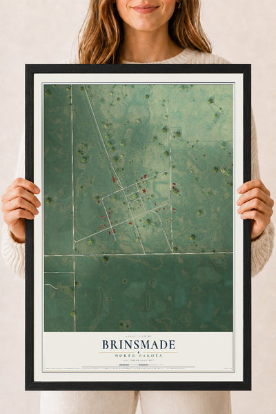 Map of Brinsmade, North Dakota, 18 x 24 inch print in a black wood frame