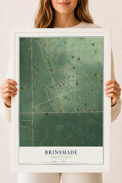Map of Brinsmade, North Dakota, 18 x 24 inch print in a white wood frame