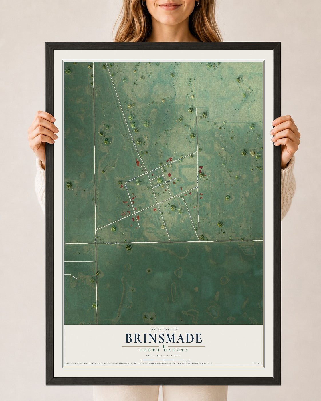 Map of Brinsmade, North Dakota, 24 x 36 inch print in a black wood frame