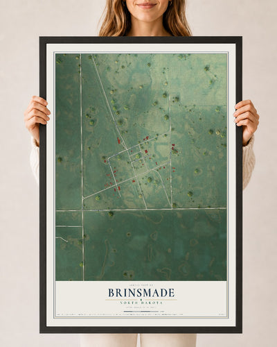 Map of Brinsmade, North Dakota, 24 x 36 inch print in a black wood frame