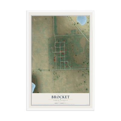 Map of Brocket, North Dakota, 12 x 18 inch print in a white wood frame