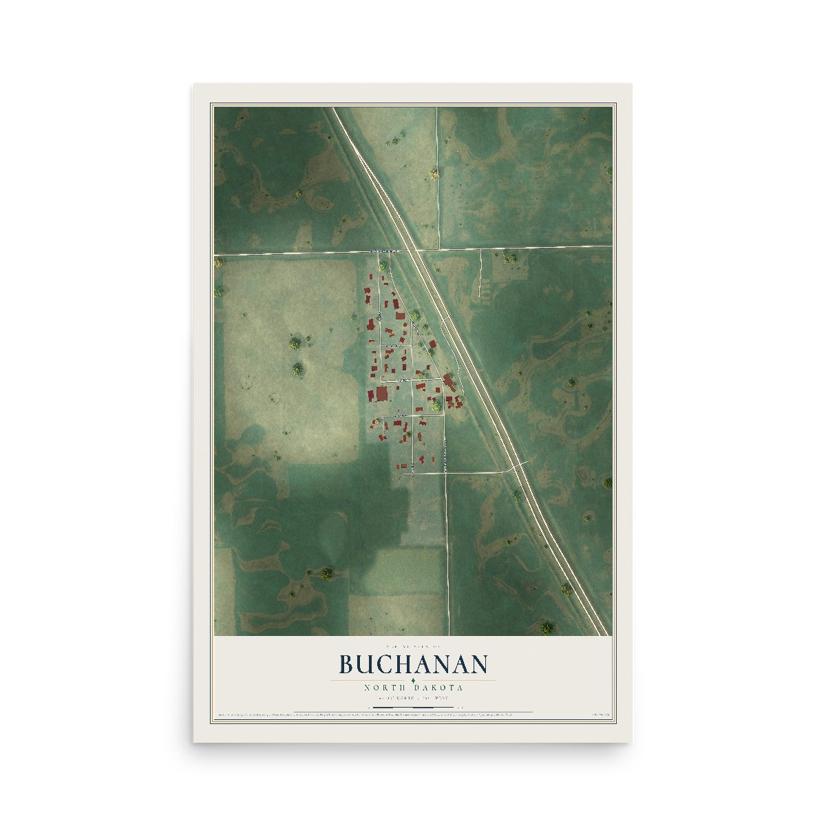 Map of Buchanan, North Dakota, 12 x 18 inch unframed archival matte print