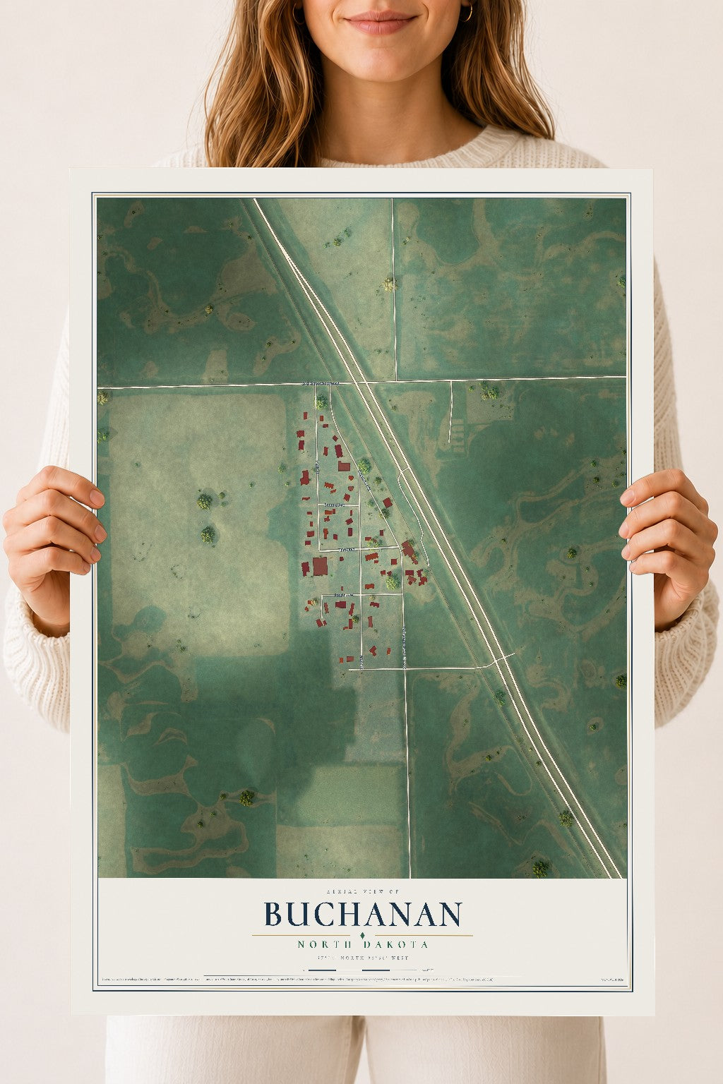 Map of Buchanan, North Dakota, 18 x 24 inch unframed archival matte print