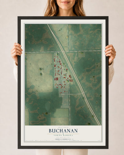 Map of Buchanan, North Dakota, 24 x 36 inch print in a black wood frame