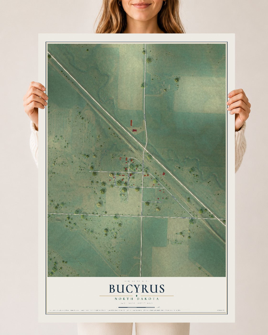 Map of Bucyrus, North Dakota, 24 x 36 inch unframed archival matte print