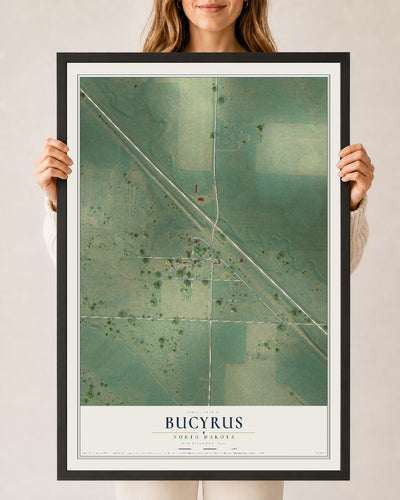 Map of Bucyrus, North Dakota, 24 x 36 inch print in a black wood frame