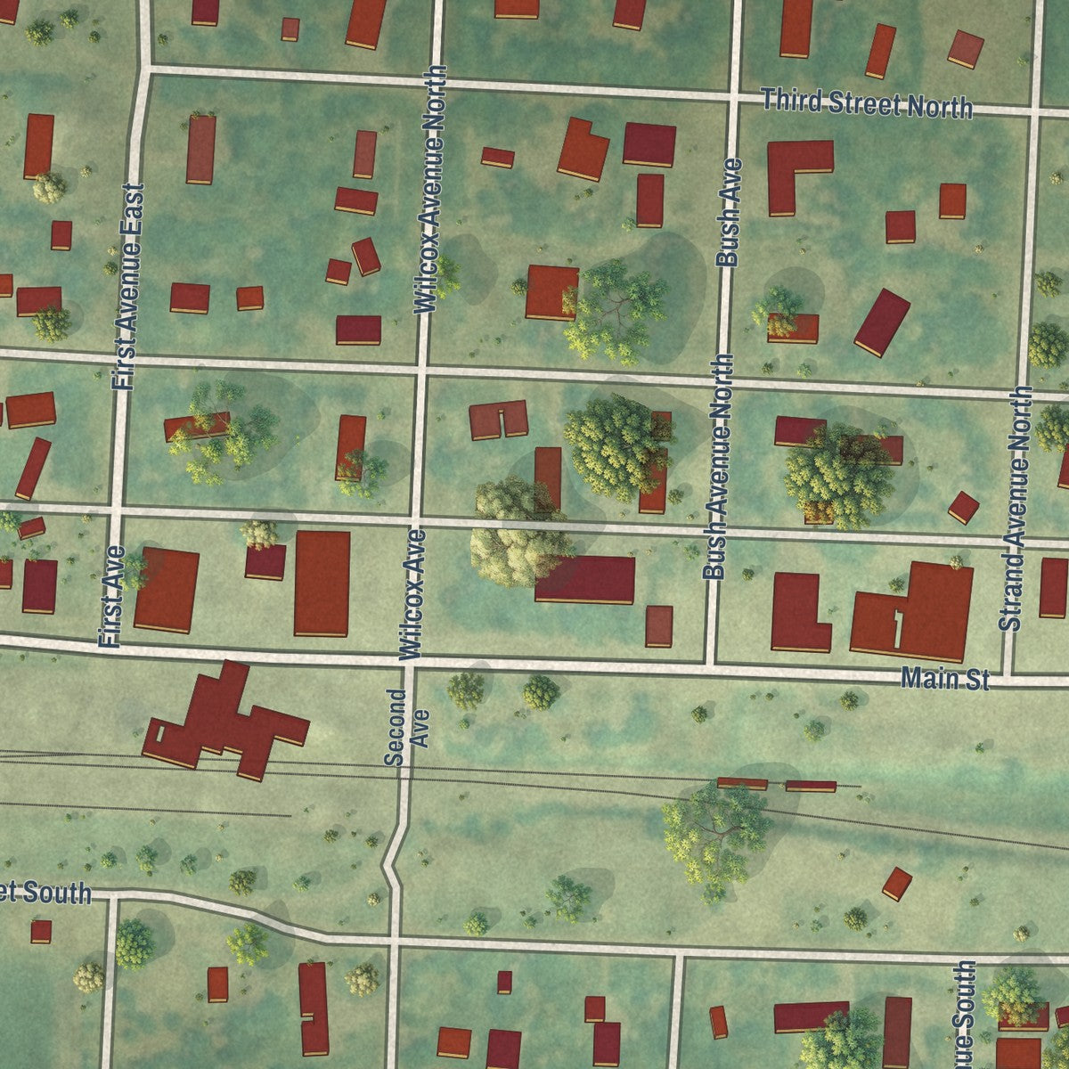 Close-up of the map of Buffalo, North Dakota print showing street and building detail