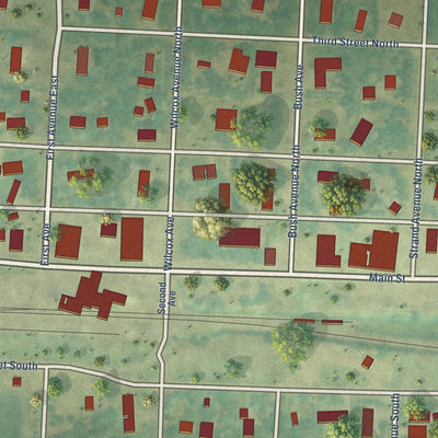 Close-up of the map of Buffalo, North Dakota print showing street and building detail