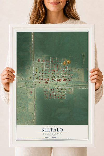 Map of Buffalo, North Dakota, 18 x 24 inch print in a white wood frame