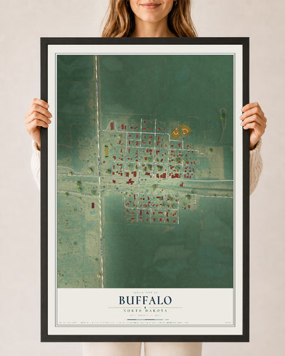 Map of Buffalo, North Dakota, 24 x 36 inch print in a black wood frame