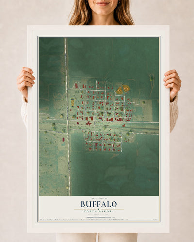 Map of Buffalo, North Dakota, 24 x 36 inch print in a white wood frame