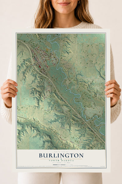 Map of Burlington, North Dakota, 18 x 24 inch unframed archival matte print