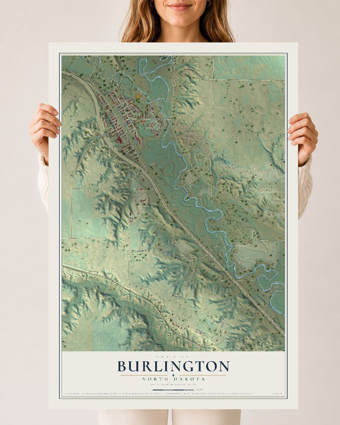 Map of Burlington, North Dakota, 24 x 36 inch unframed archival matte print