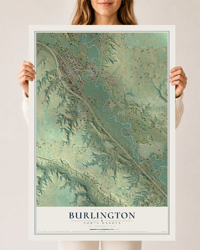 Map of Burlington, North Dakota, 24 x 36 inch unframed archival matte print