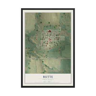 Map of Butte, North Dakota, 12 x 18 inch print in a black wood frame