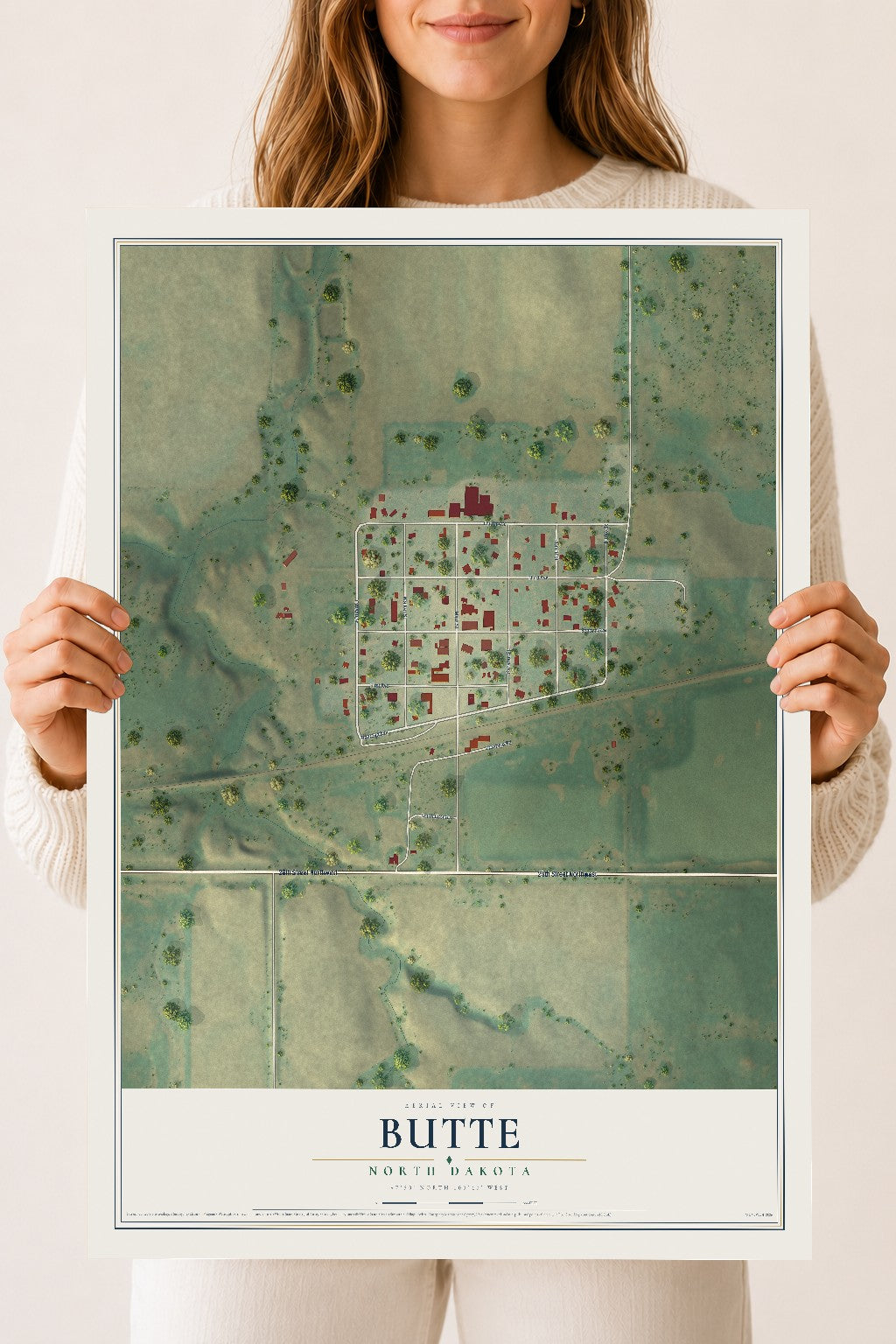 Map of Butte, North Dakota, 18 x 24 inch unframed archival matte print